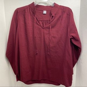 NWT Maroon Long Sleeve Tie V Neck Top Shirt